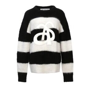 Ann Andelman Black Stripe Pullover Sweater Womens M Plush Alpaca Blend EUC $410